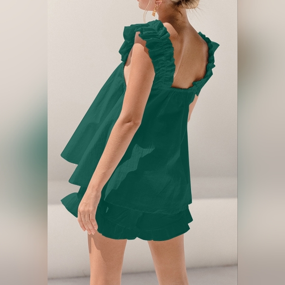 Ruffled Square Neck Top and Shorts Set - Picture 2 of 7